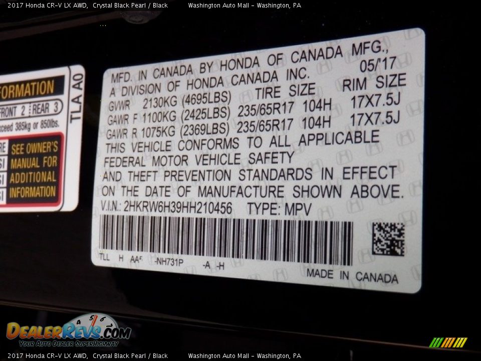 2017 Honda CR-V LX AWD Crystal Black Pearl / Black Photo #27