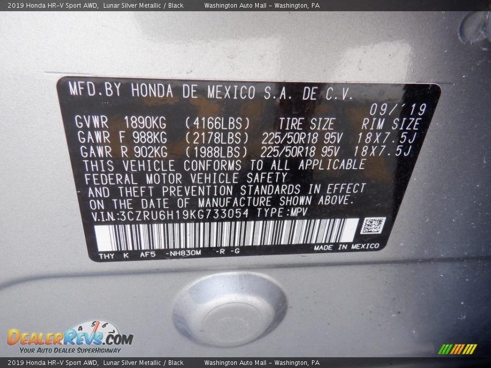2019 Honda HR-V Sport AWD Lunar Silver Metallic / Black Photo #29