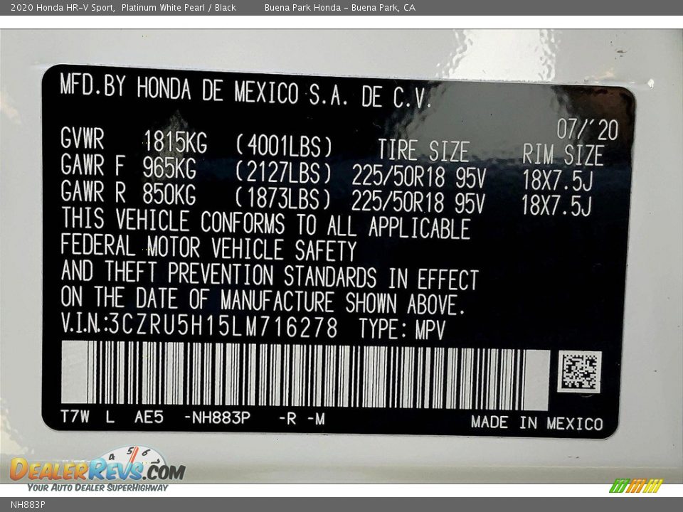 Honda Color Code NH883P Platinum White Pearl