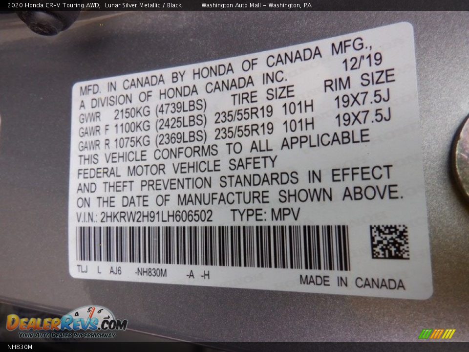 Honda Color Code NH830M Lunar Silver Metallic