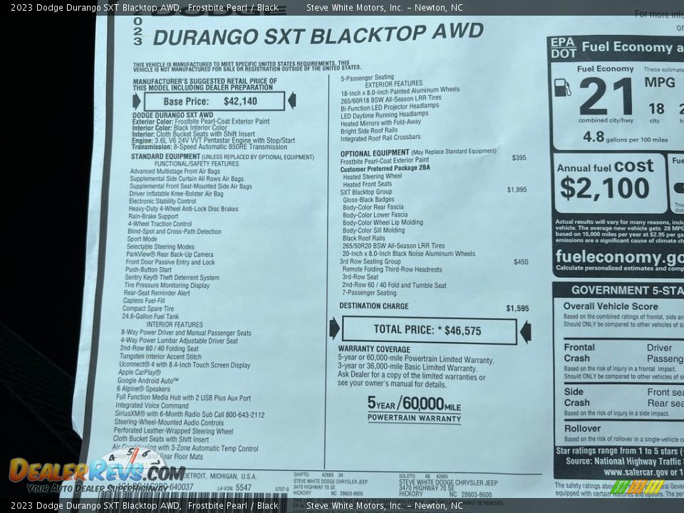 2023 Dodge Durango SXT Blacktop AWD Window Sticker Photo #28