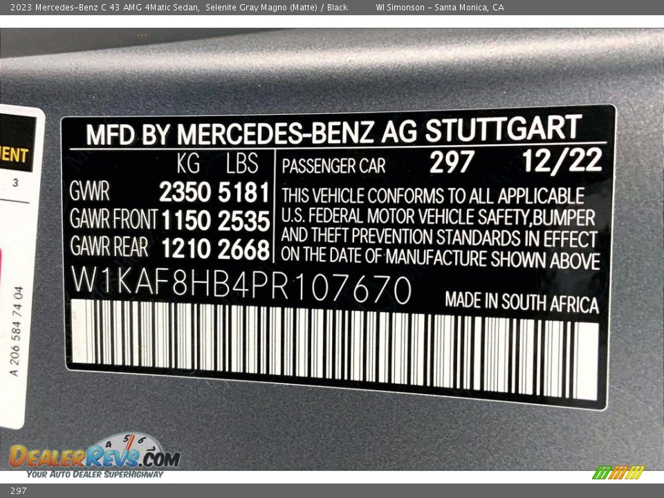 Mercedes-Benz Color Code 297 Selenite Gray Magno (Matte)