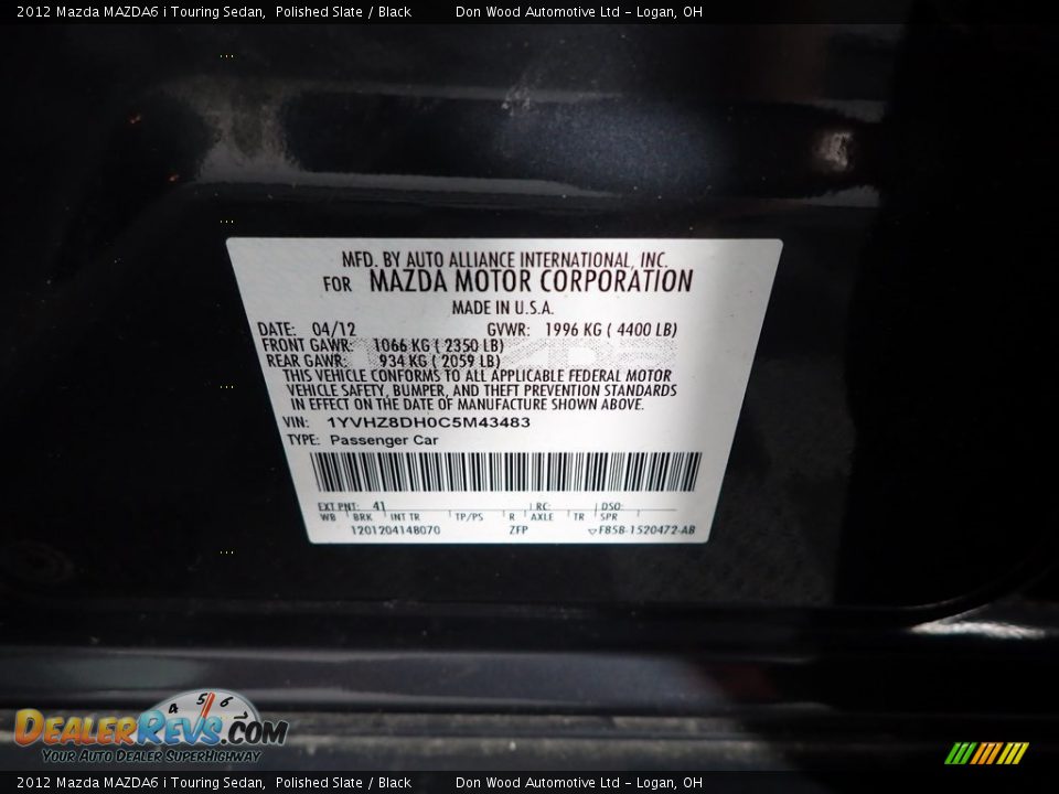 2012 Mazda MAZDA6 i Touring Sedan Polished Slate / Black Photo #28
