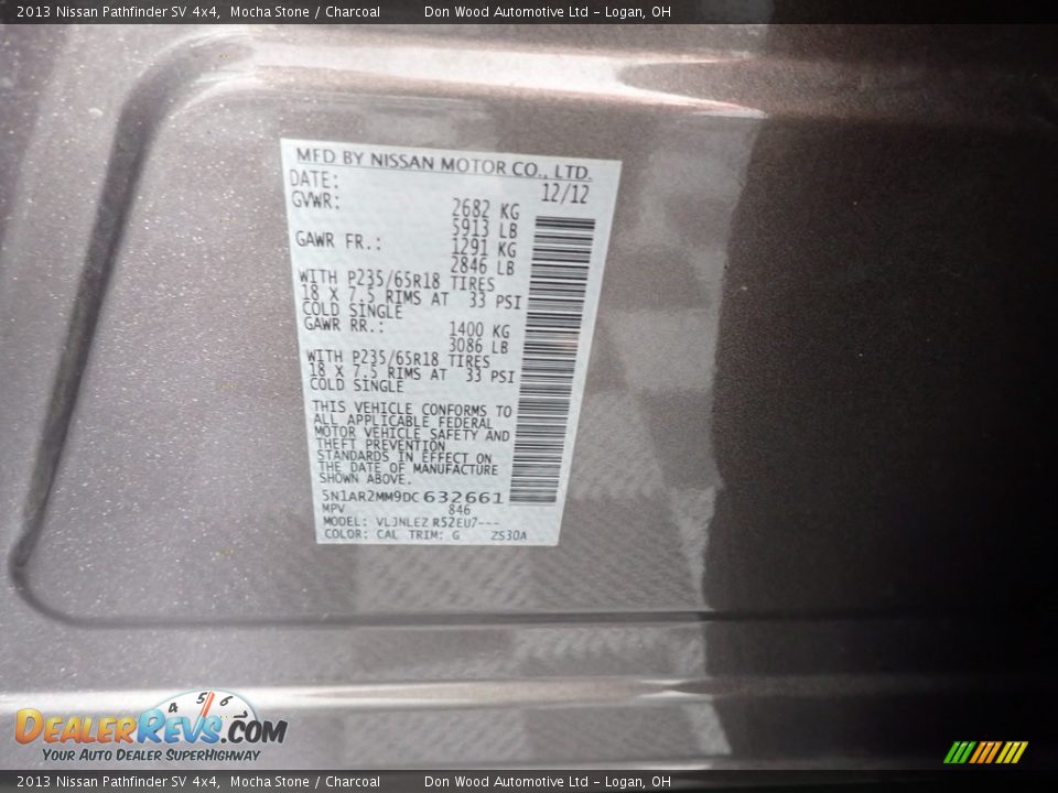 2013 Nissan Pathfinder SV 4x4 Mocha Stone / Charcoal Photo #33