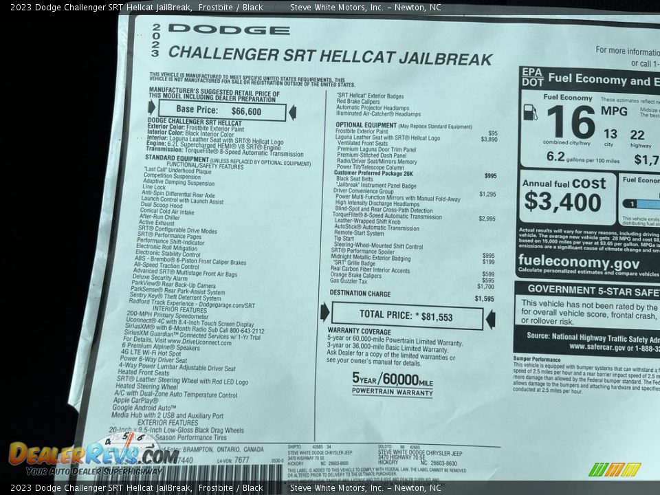 2023 Dodge Challenger SRT Hellcat JailBreak Window Sticker Photo #29