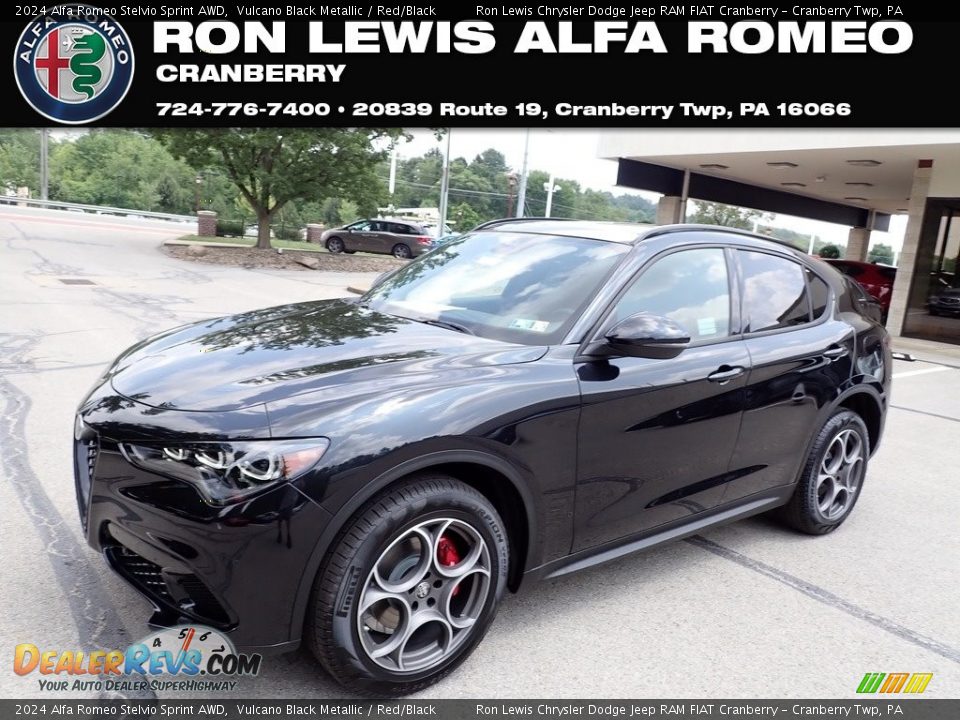 2024 Alfa Romeo Stelvio Sprint AWD Vulcano Black Metallic / Red/Black Photo #1