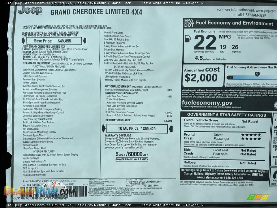2023 Jeep Grand Cherokee Limited 4x4 Window Sticker Photo #29