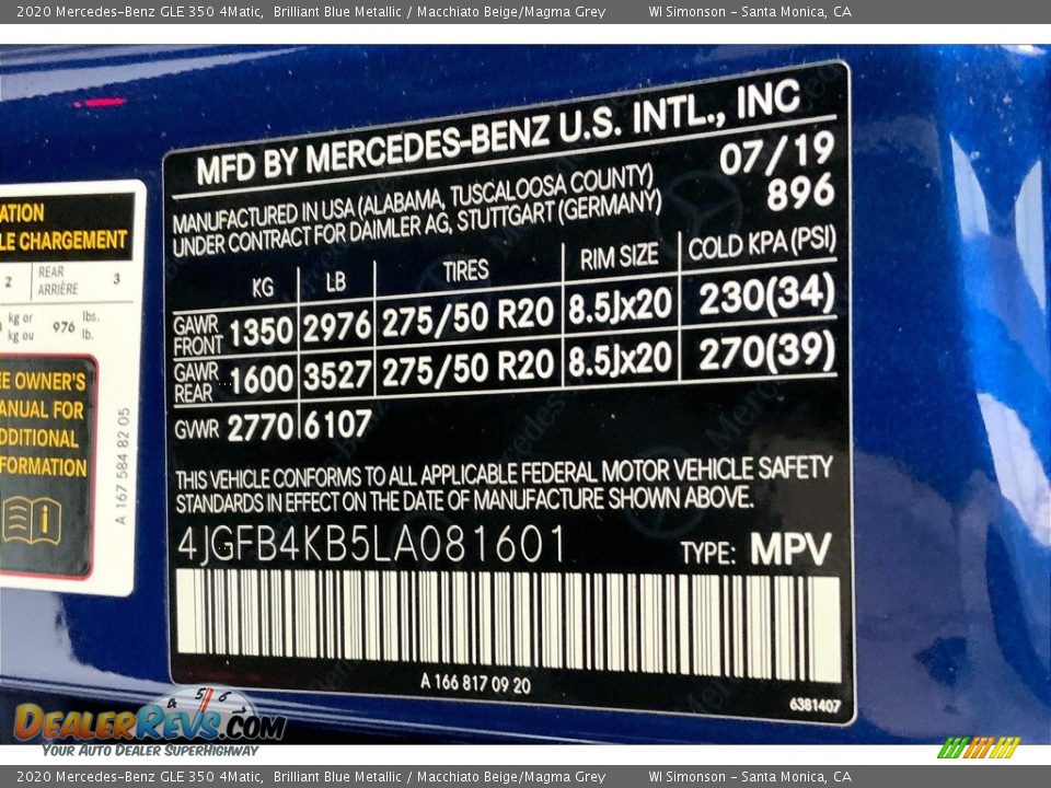 2020 Mercedes-Benz GLE 350 4Matic Brilliant Blue Metallic / Macchiato Beige/Magma Grey Photo #33