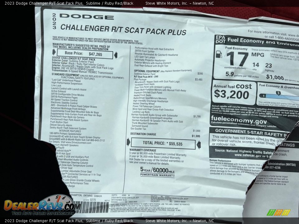 2023 Dodge Challenger R/T Scat Pack Plus Window Sticker Photo #26