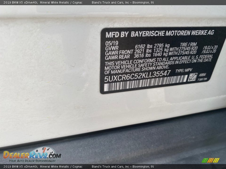 2019 BMW X5 xDrive40i Mineral White Metallic / Cognac Photo #8