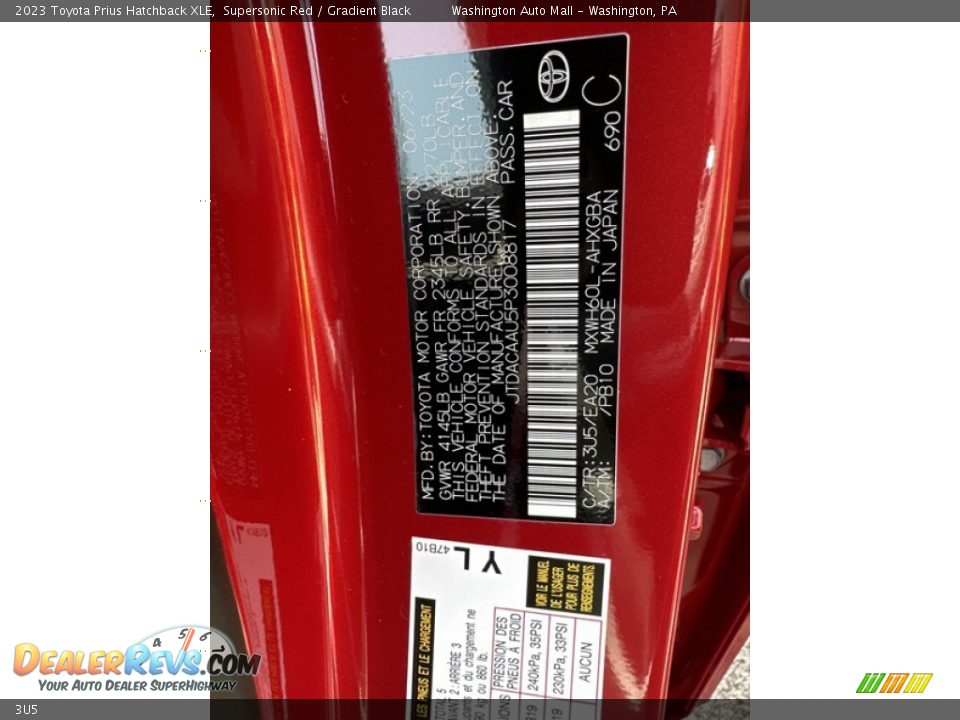 Toyota Color Code 3U5 Supersonic Red