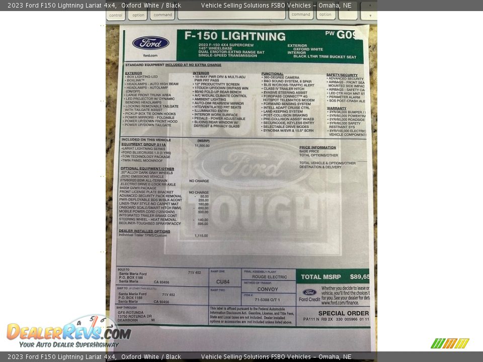 2023 Ford F150 Lightning Lariat 4x4 Window Sticker Photo #8