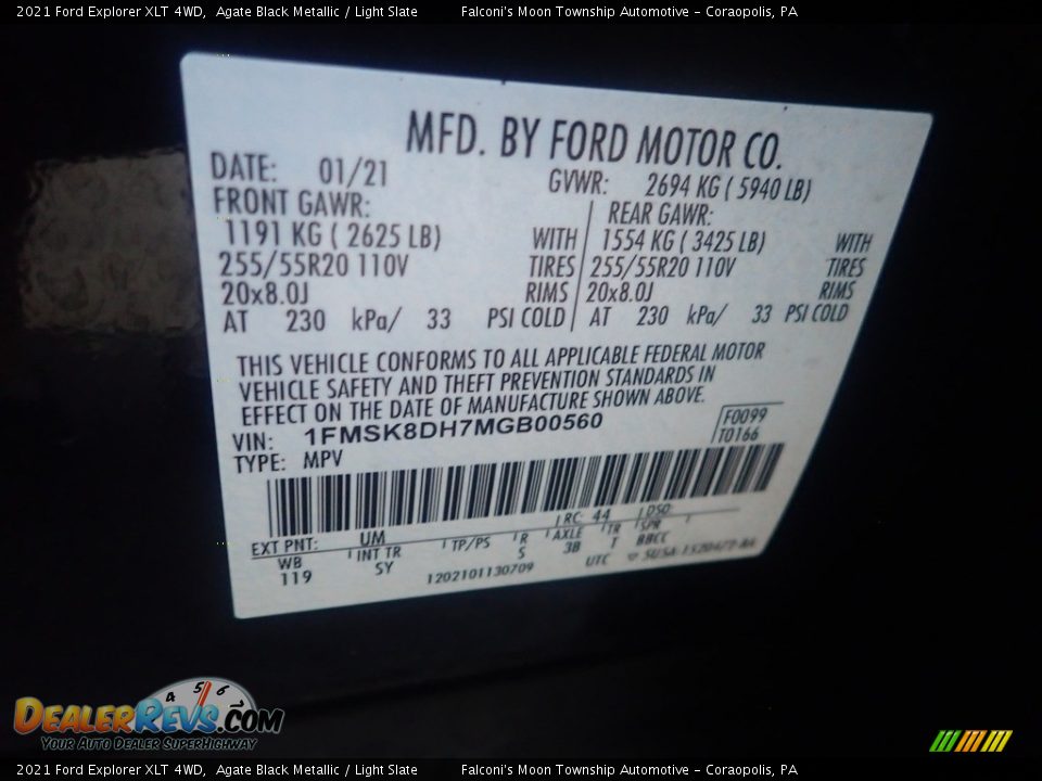 2021 Ford Explorer XLT 4WD Agate Black Metallic / Light Slate Photo #27