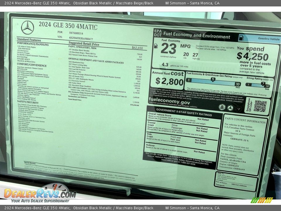 2024 Mercedes-Benz GLE 350 4Matic Window Sticker Photo #13