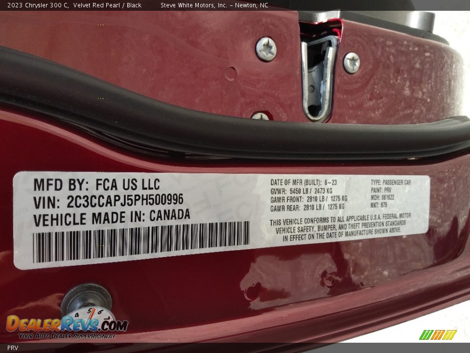 Chrysler Color Code PRV Velvet Red Pearl