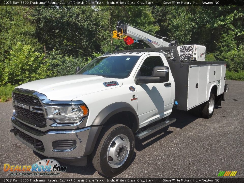 Front 3/4 View of 2023 Ram 5500 Tradesman Regular Cab 4x4 Chassis Crane Truck Photo #2