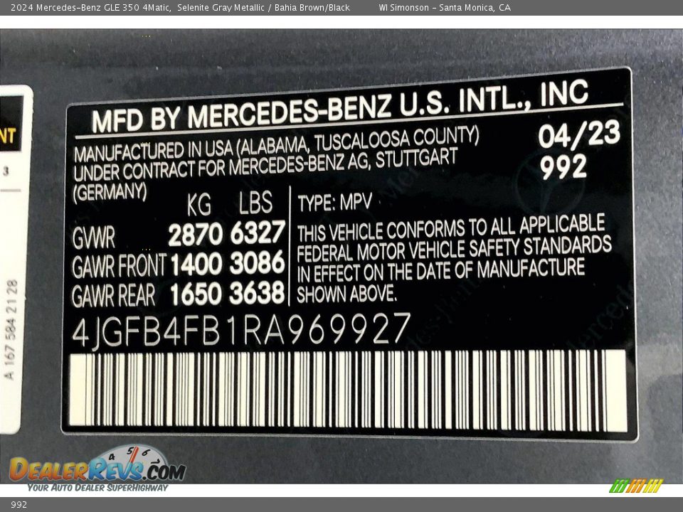 Mercedes-Benz Color Code 992 Selenite Gray Metallic