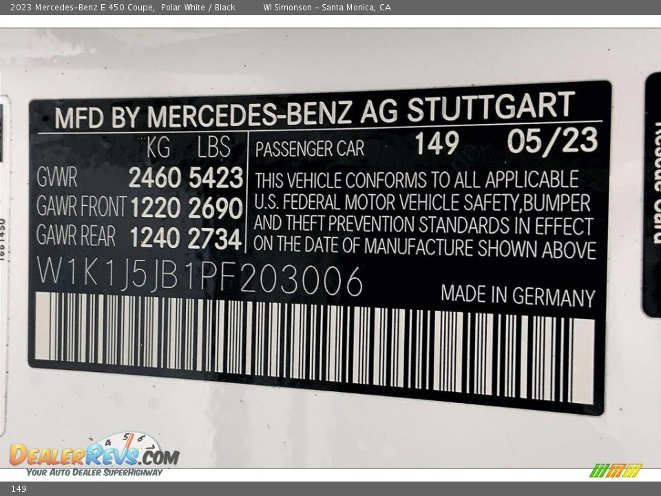 Mercedes-Benz Color Code 149 Polar White