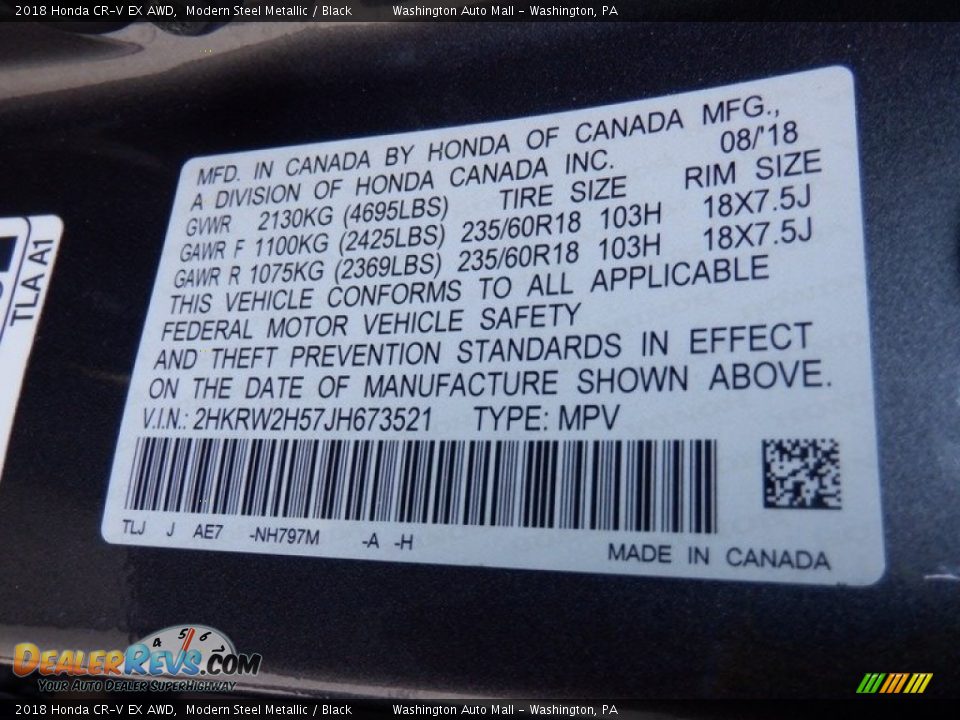 2018 Honda CR-V EX AWD Modern Steel Metallic / Black Photo #34