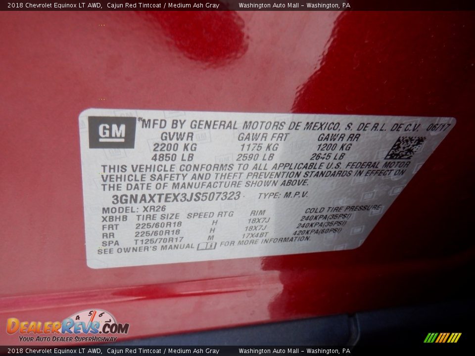 2018 Chevrolet Equinox LT AWD Cajun Red Tintcoat / Medium Ash Gray Photo #36
