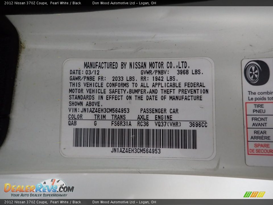 2012 Nissan 370Z Coupe Pearl White / Black Photo #22