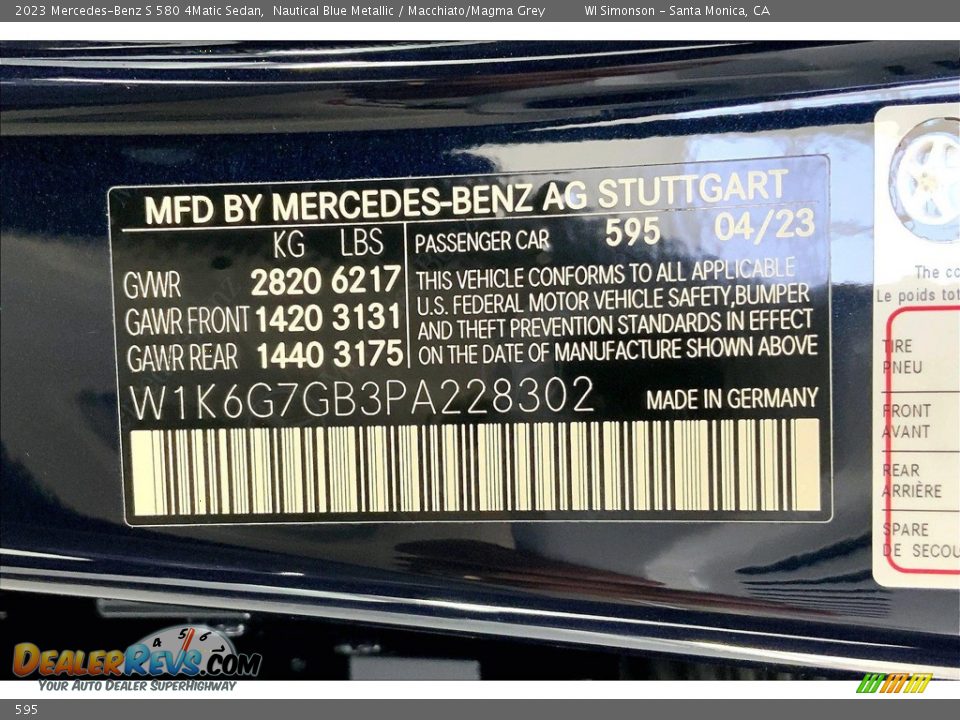 Mercedes-Benz Color Code 595 Nautical Blue Metallic