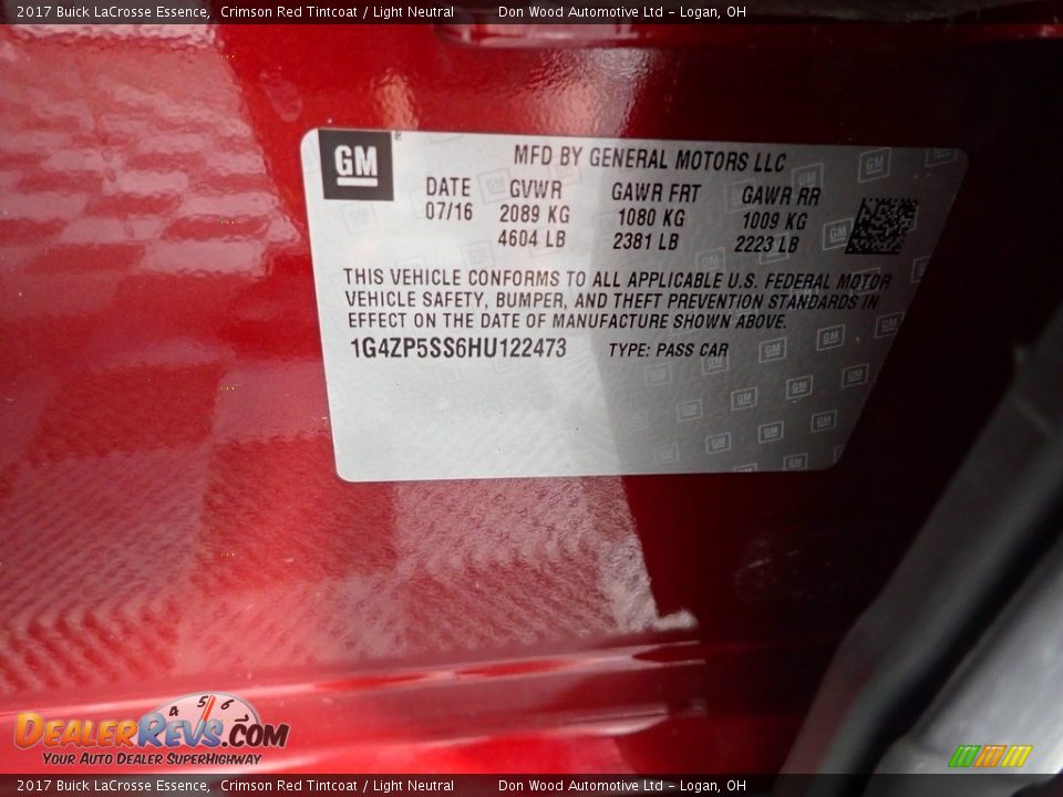 2017 Buick LaCrosse Essence Crimson Red Tintcoat / Light Neutral Photo #33