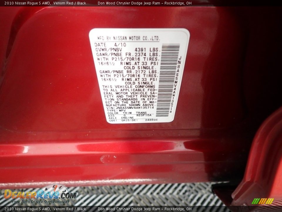 2010 Nissan Rogue S AWD Venom Red / Black Photo #29