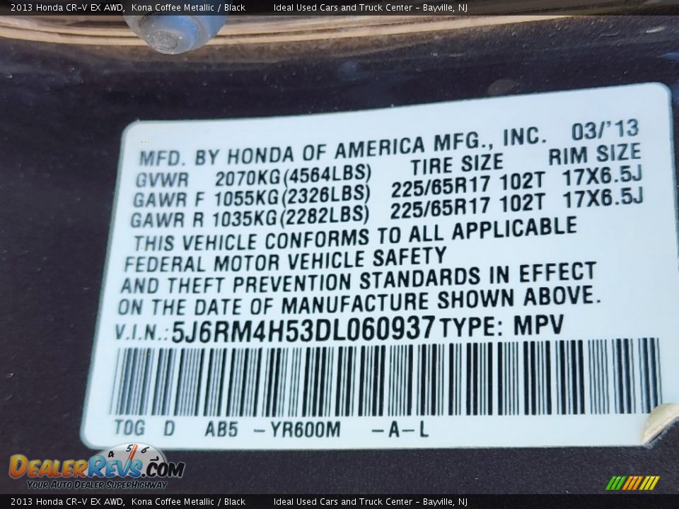 2013 Honda CR-V EX AWD Kona Coffee Metallic / Black Photo #30