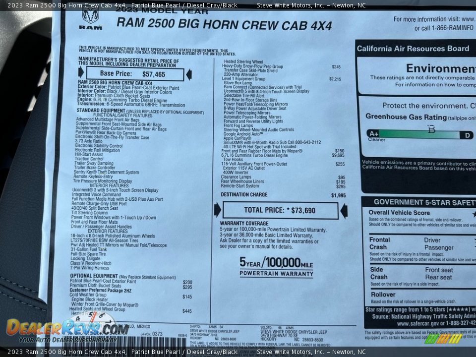 2023 Ram 2500 Big Horn Crew Cab 4x4 Window Sticker Photo #29
