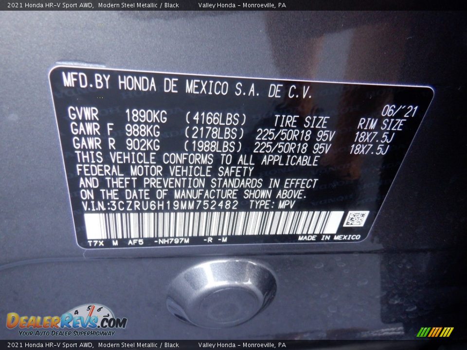 2021 Honda HR-V Sport AWD Modern Steel Metallic / Black Photo #31