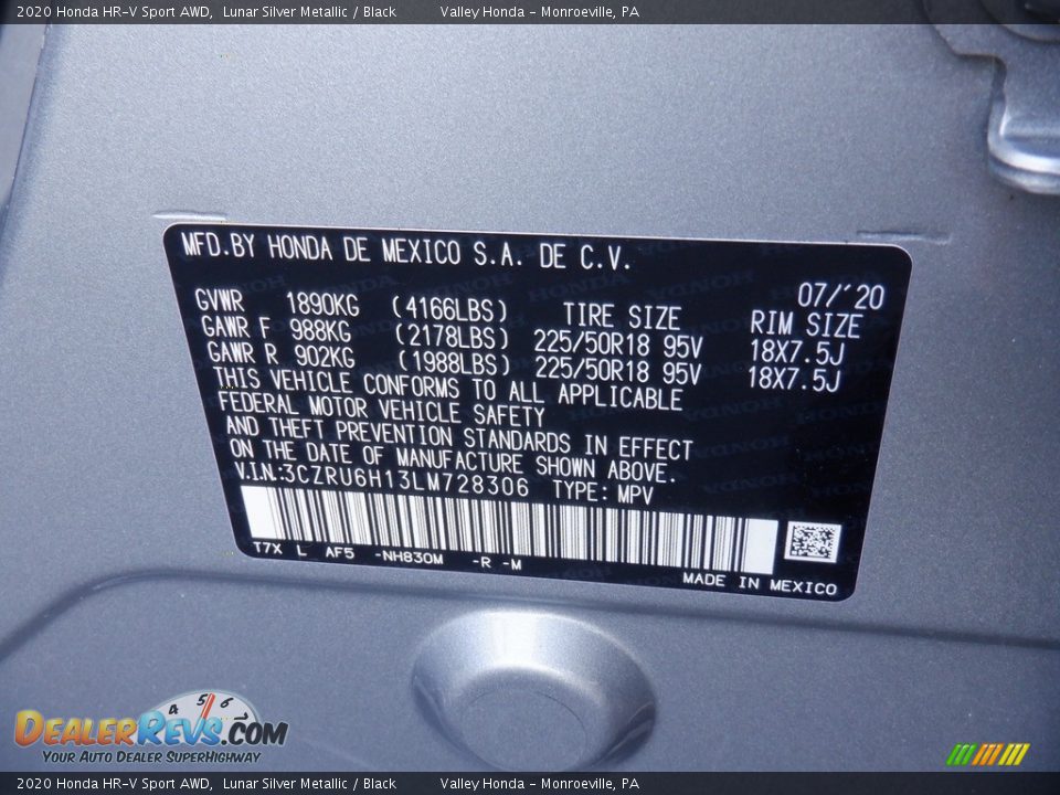 2020 Honda HR-V Sport AWD Lunar Silver Metallic / Black Photo #28