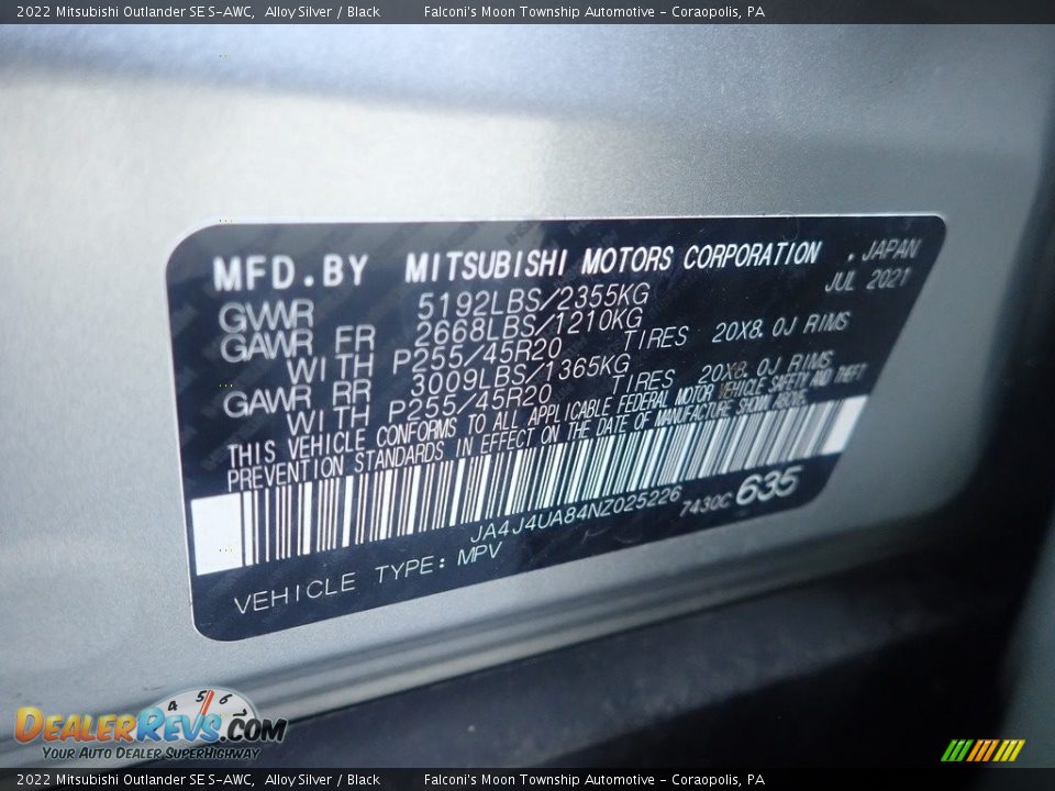 2022 Mitsubishi Outlander SE S-AWC Alloy Silver / Black Photo #27