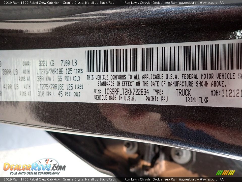 2019 Ram 1500 Rebel Crew Cab 4x4 Granite Crystal Metallic / Black/Red Photo #15