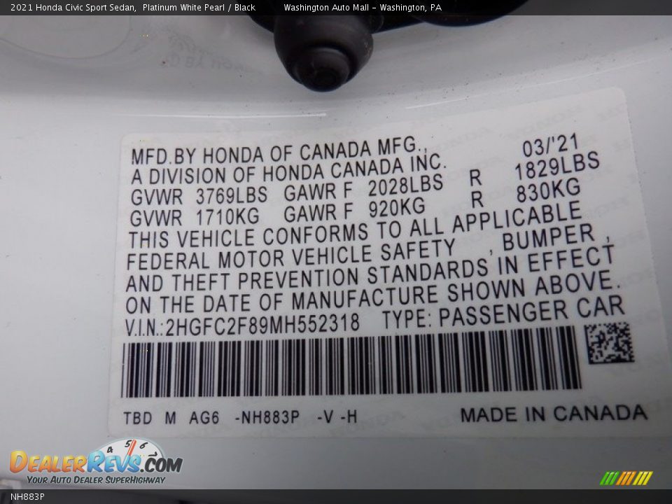 Honda Color Code NH883P Platinum White Pearl