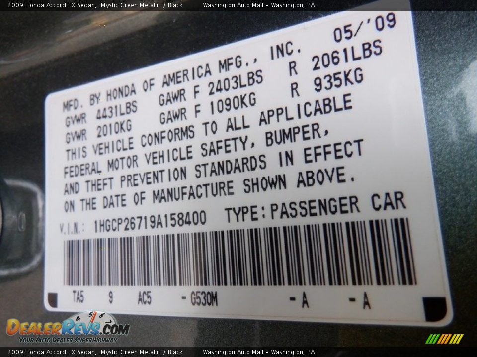 2009 Honda Accord EX Sedan Mystic Green Metallic / Black Photo #29