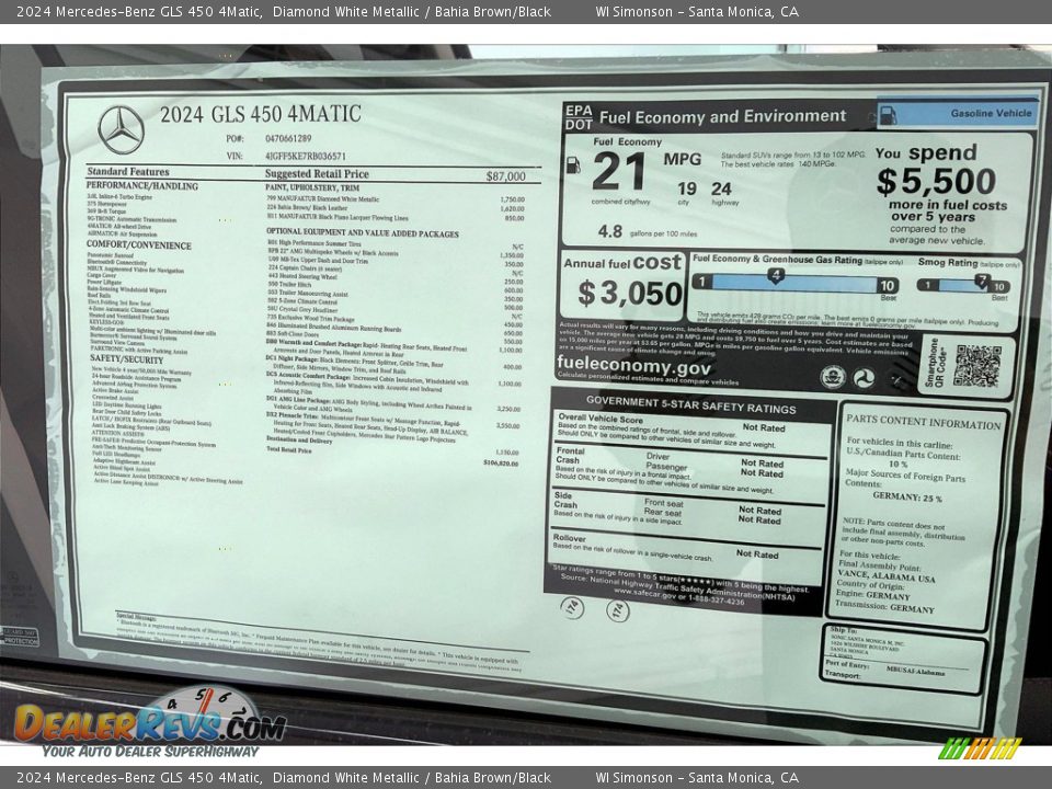 2024 Mercedes-Benz GLS 450 4Matic Window Sticker Photo #13