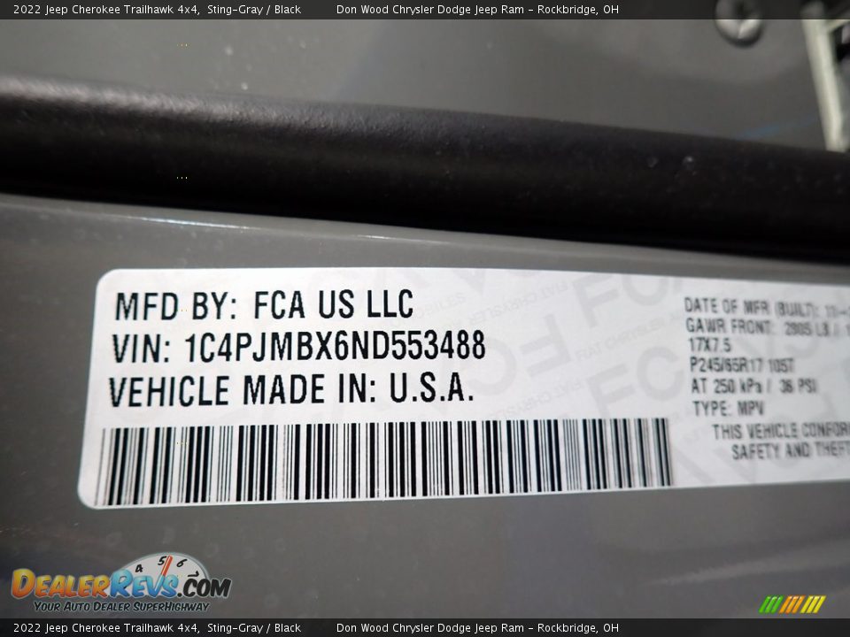 2022 Jeep Cherokee Trailhawk 4x4 Sting-Gray / Black Photo #30