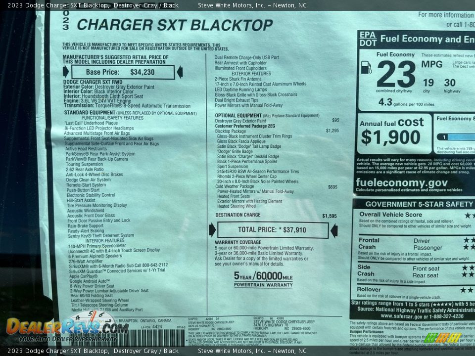 2023 Dodge Charger SXT Blacktop Destroyer Gray / Black Photo #27