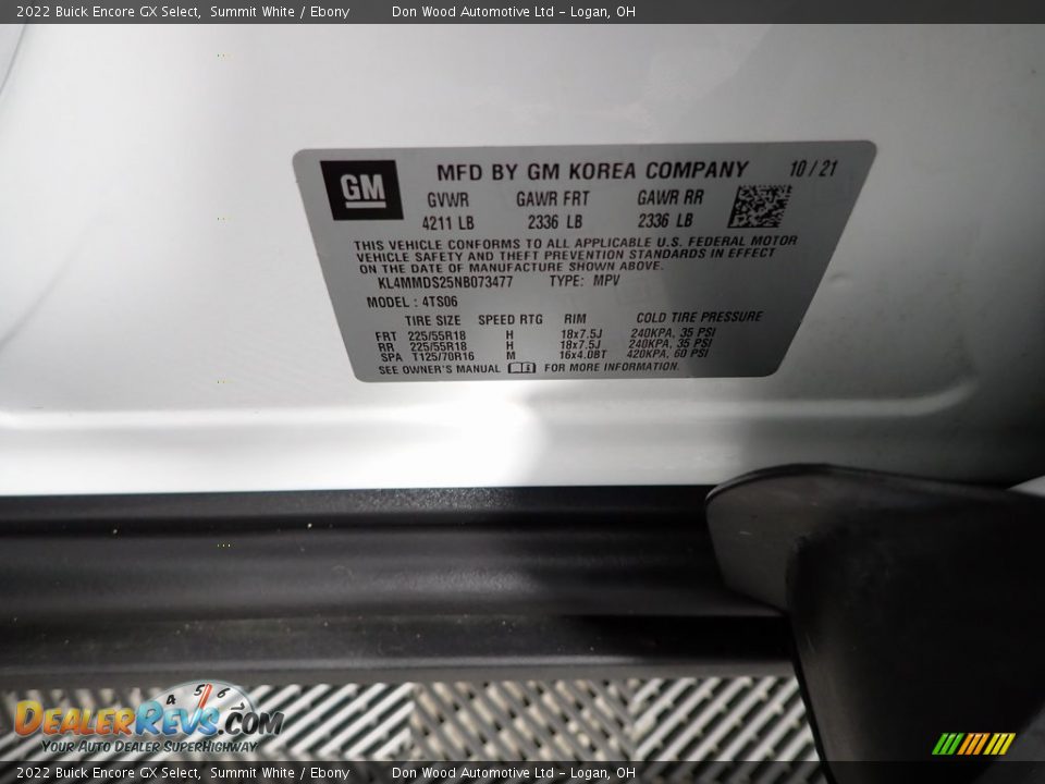 2022 Buick Encore GX Select Summit White / Ebony Photo #30