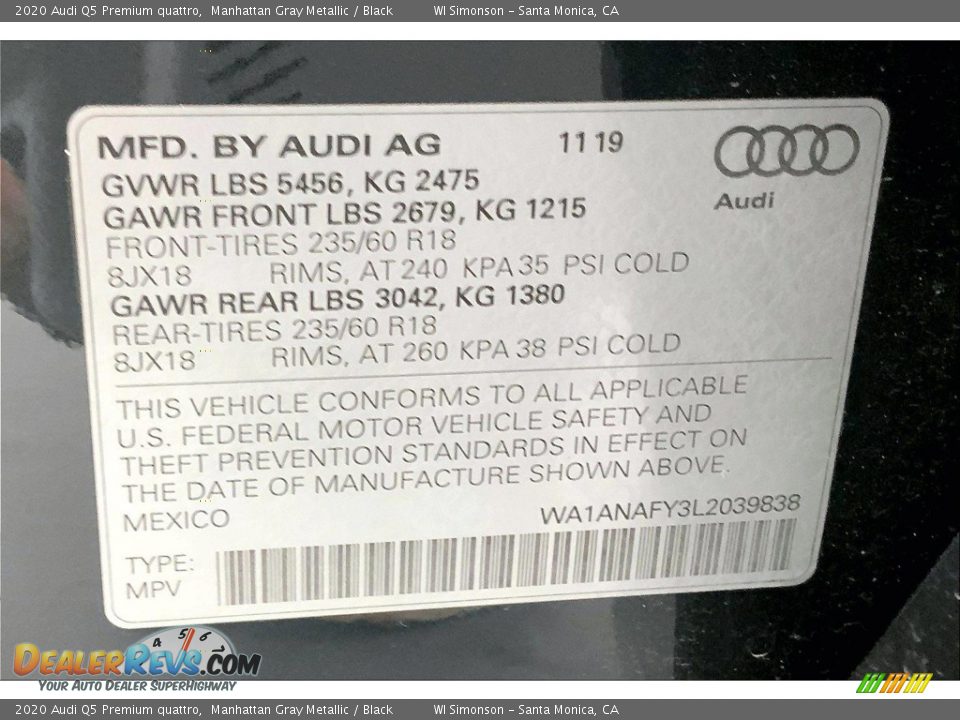 2020 Audi Q5 Premium quattro Manhattan Gray Metallic / Black Photo #32