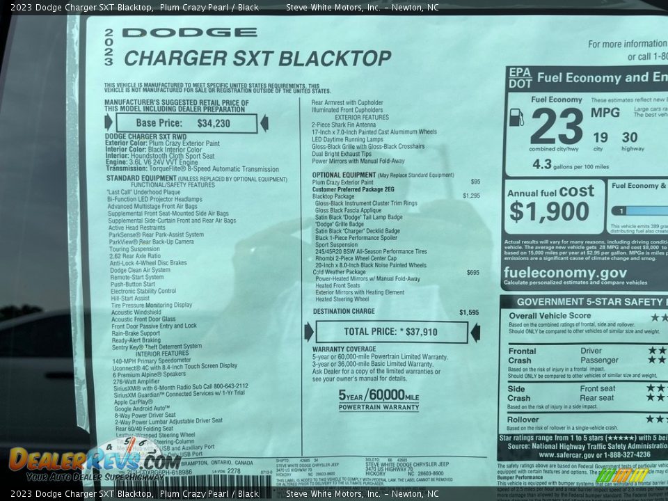 2023 Dodge Charger SXT Blacktop Window Sticker Photo #27