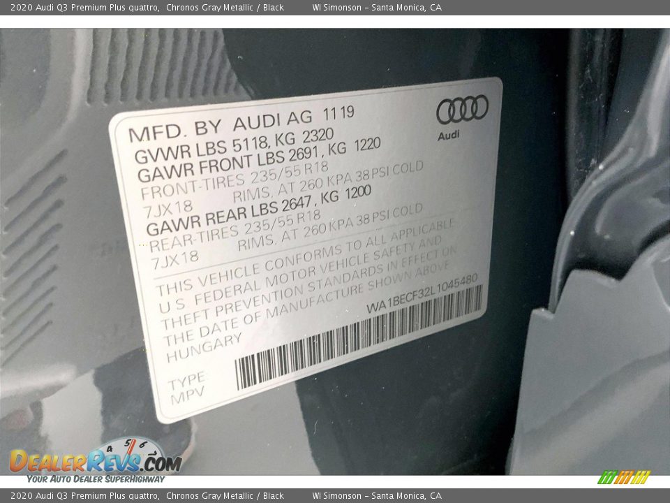 2020 Audi Q3 Premium Plus quattro Chronos Gray Metallic / Black Photo #33
