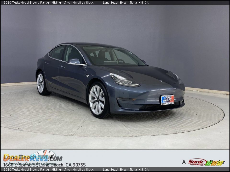 2020 Tesla Model 3 Long Range Midnight Silver Metallic / Black Photo #1