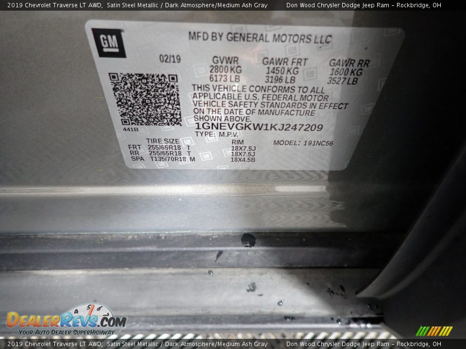 2019 Chevrolet Traverse LT AWD Satin Steel Metallic / Dark Atmosphere/Medium Ash Gray Photo #34