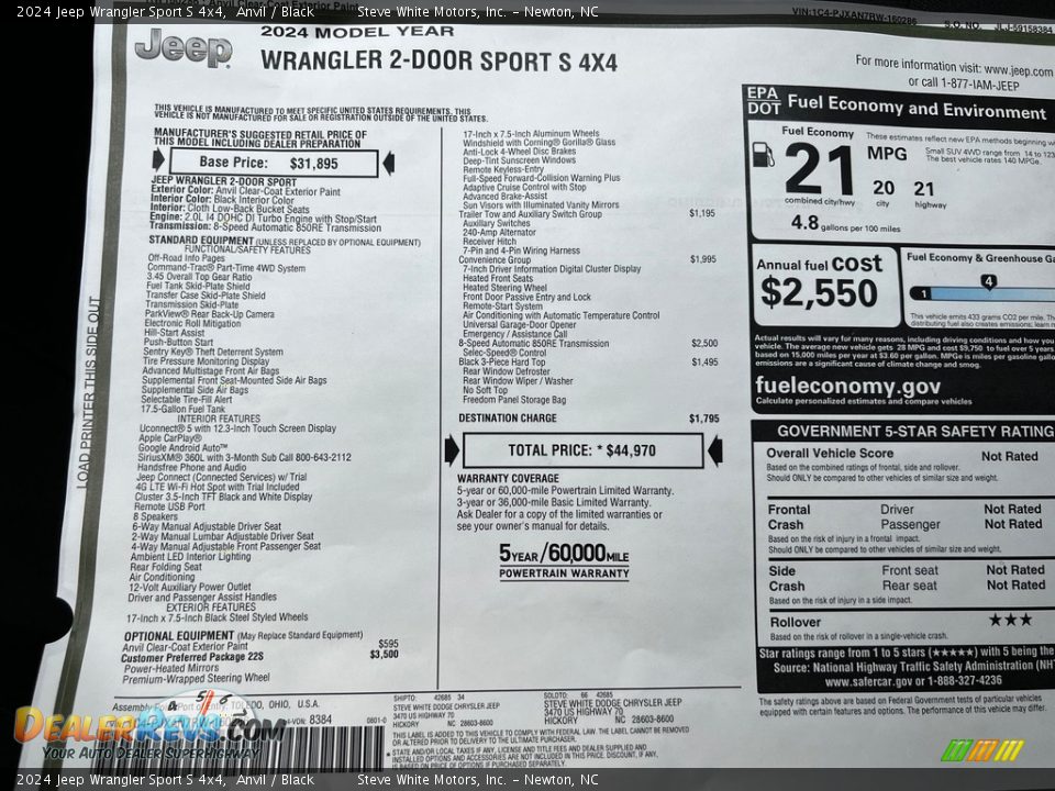 2024 Jeep Wrangler Sport S 4x4 Window Sticker Photo #24
