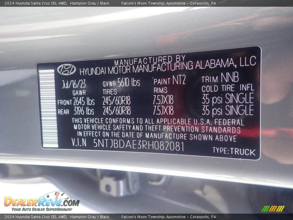 2024 Hyundai Santa Cruz SEL AWD Hampton Gray / Black Photo #18