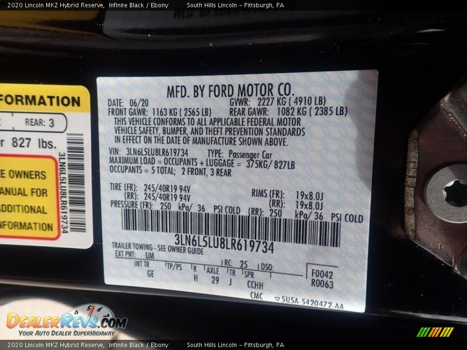 2020 Lincoln MKZ Hybrid Reserve Infinite Black / Ebony Photo #23