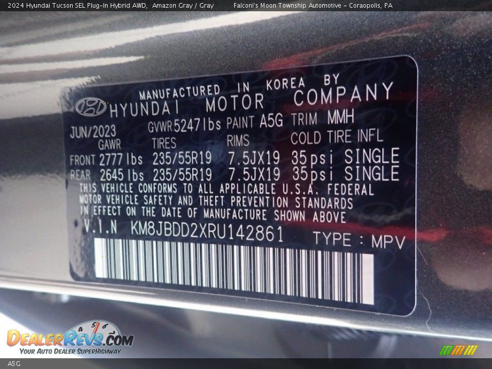 Hyundai Color Code A5G Amazon Gray