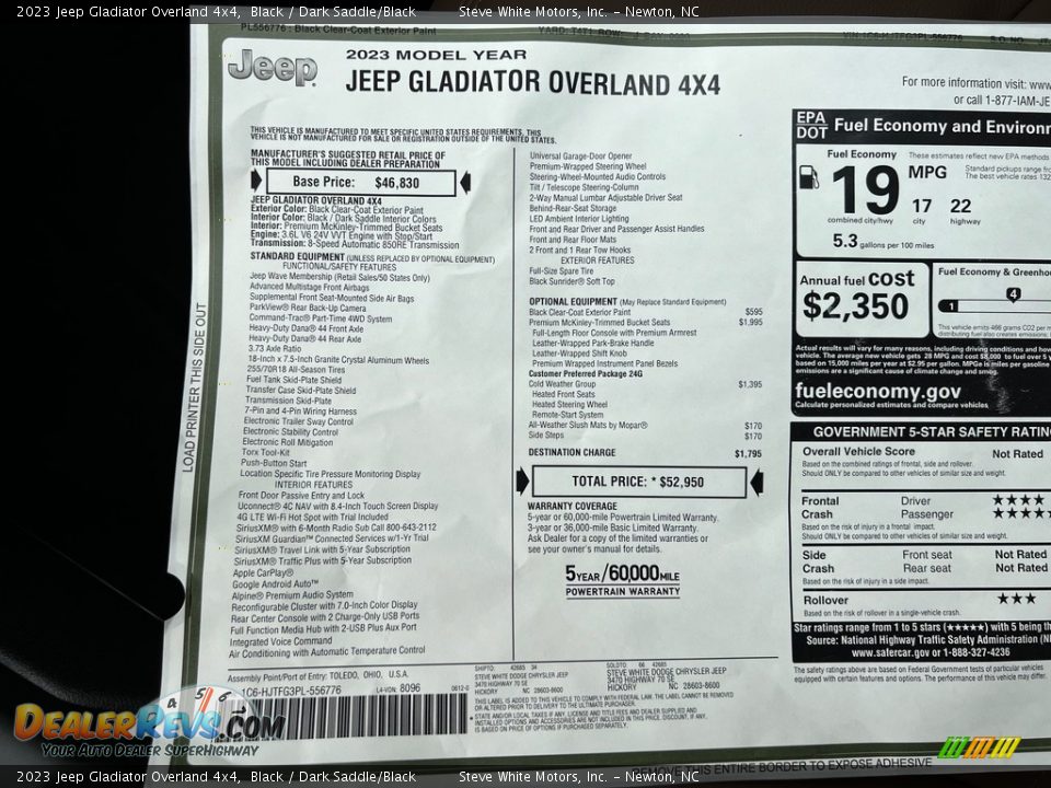 2023 Jeep Gladiator Overland 4x4 Window Sticker Photo #29